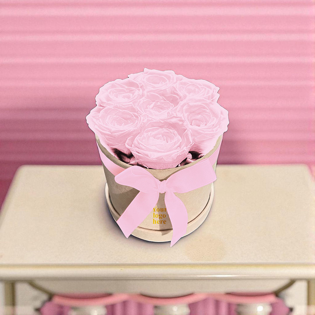 Branded Round Floral Arrangement | 7 Preserved Roses, Fast Shipping