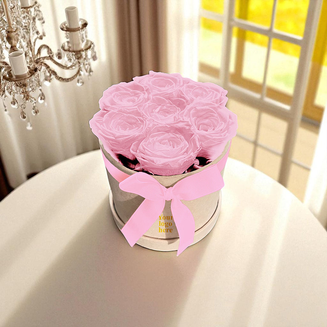 Branded Round Floral Arrangement | 7 Preserved Roses, Fast Shipping