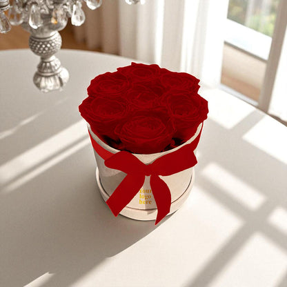 Branded Round Floral Arrangement | 7 Preserved Roses, Fast Shipping