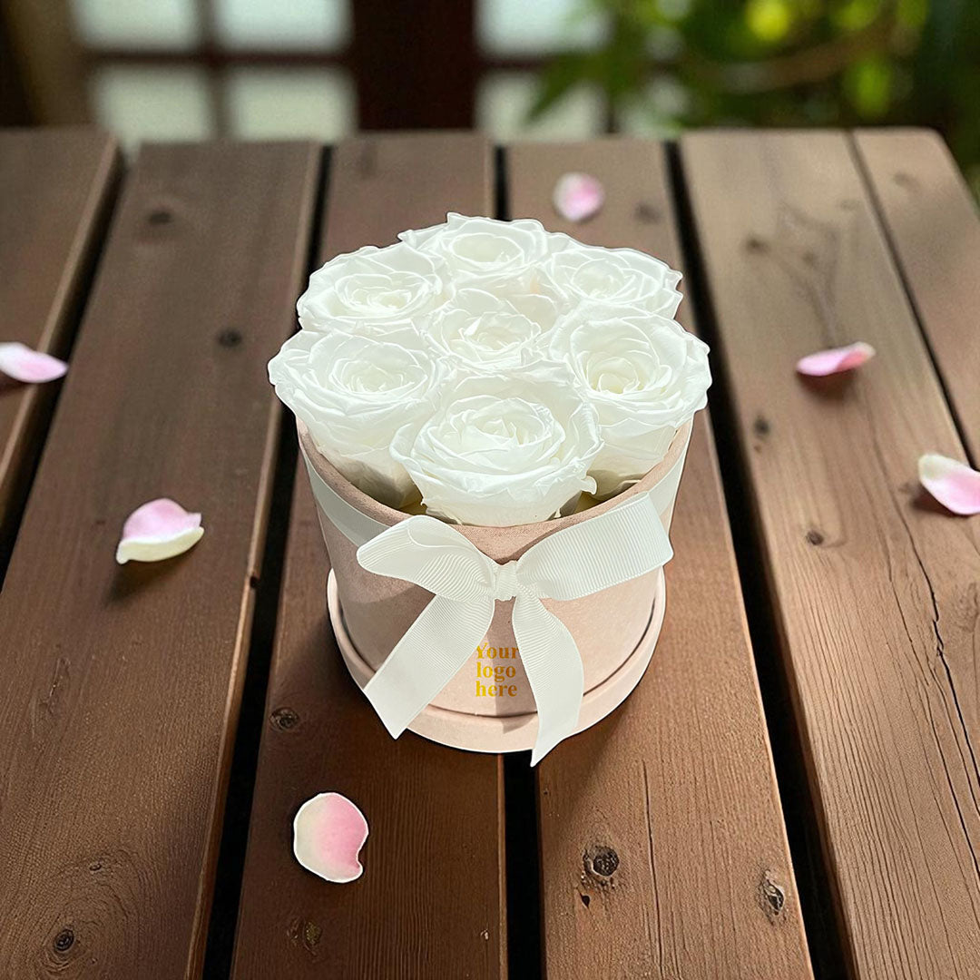 Branded Round Floral Arrangement | 7 Preserved Roses, Fast Shipping