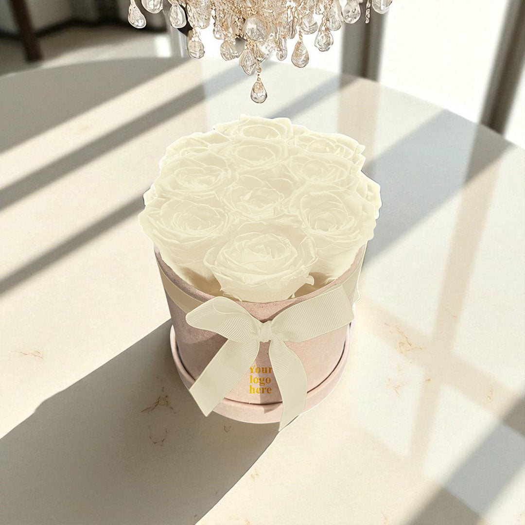 Branded Round Floral Arrangement | 7 Preserved Roses, Fast Shipping