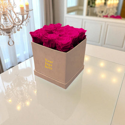 Branded Square Floral Arrangement | 9 Preserved Roses, Fast Shipping