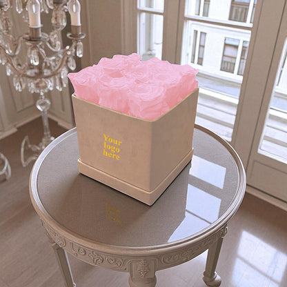 Branded Square Floral Arrangement | 9 Preserved Roses, Fast Shipping
