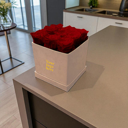 Branded Square Floral Arrangement | 9 Preserved Roses, Fast Shipping
