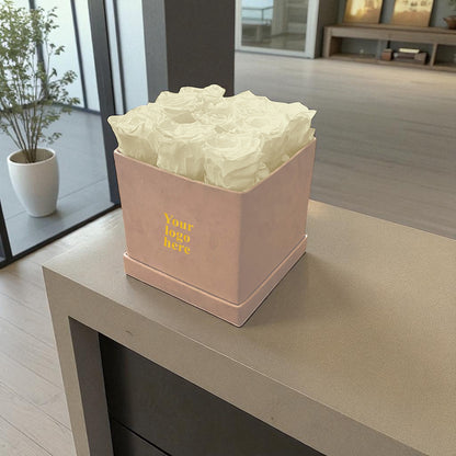 Branded Square Floral Arrangement | 9 Preserved Roses, Fast Shipping