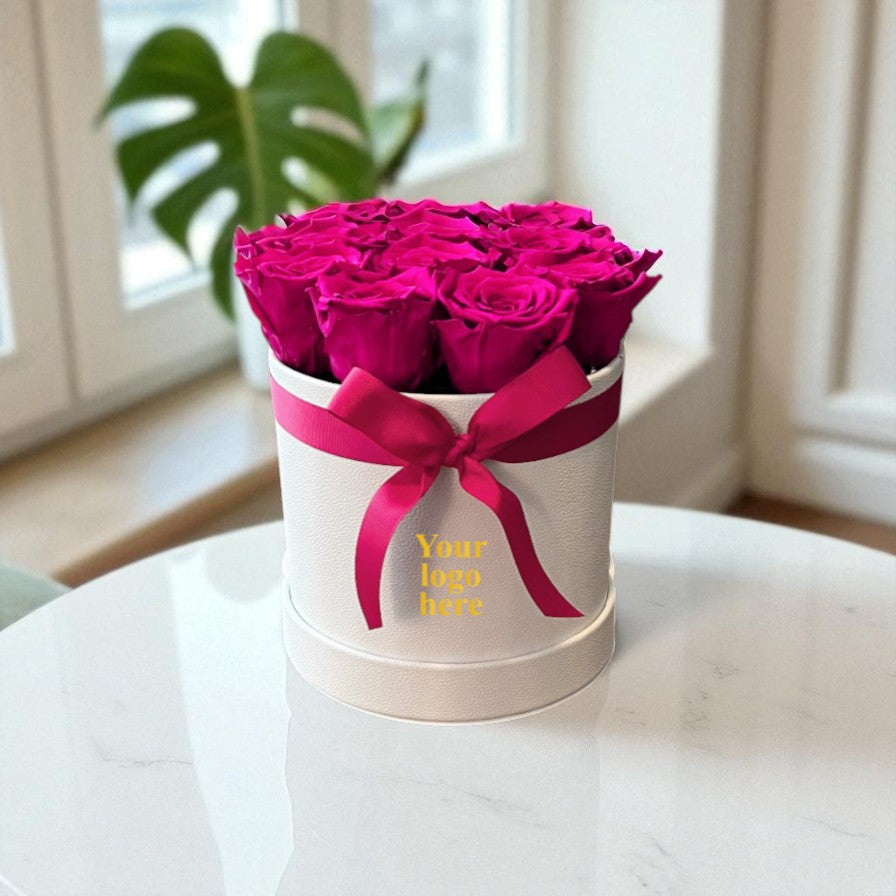 Branded Round Floral Arrangement | 8 to 10 Preserved Roses, Fast Shipping