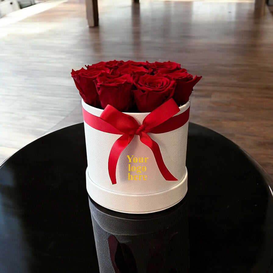 Branded Round Floral Arrangement | 8 to 10 Preserved Roses, Fast Shipping