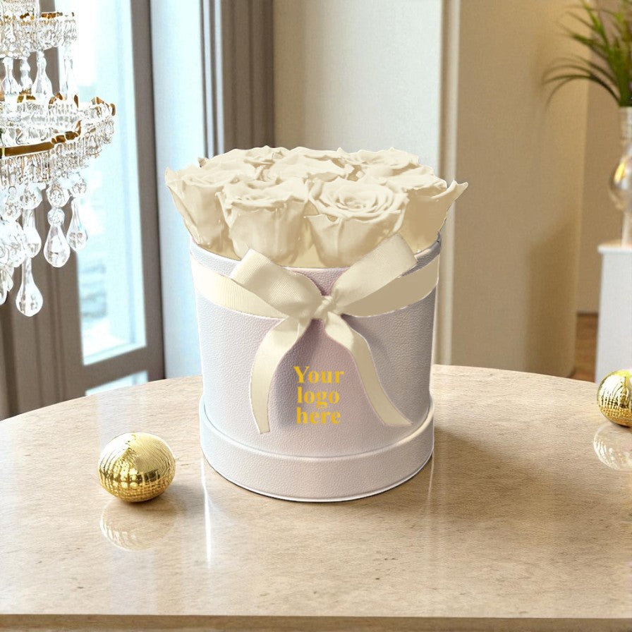 Branded Round Floral Arrangement | 8 to 10 Preserved Roses, Fast Shipping