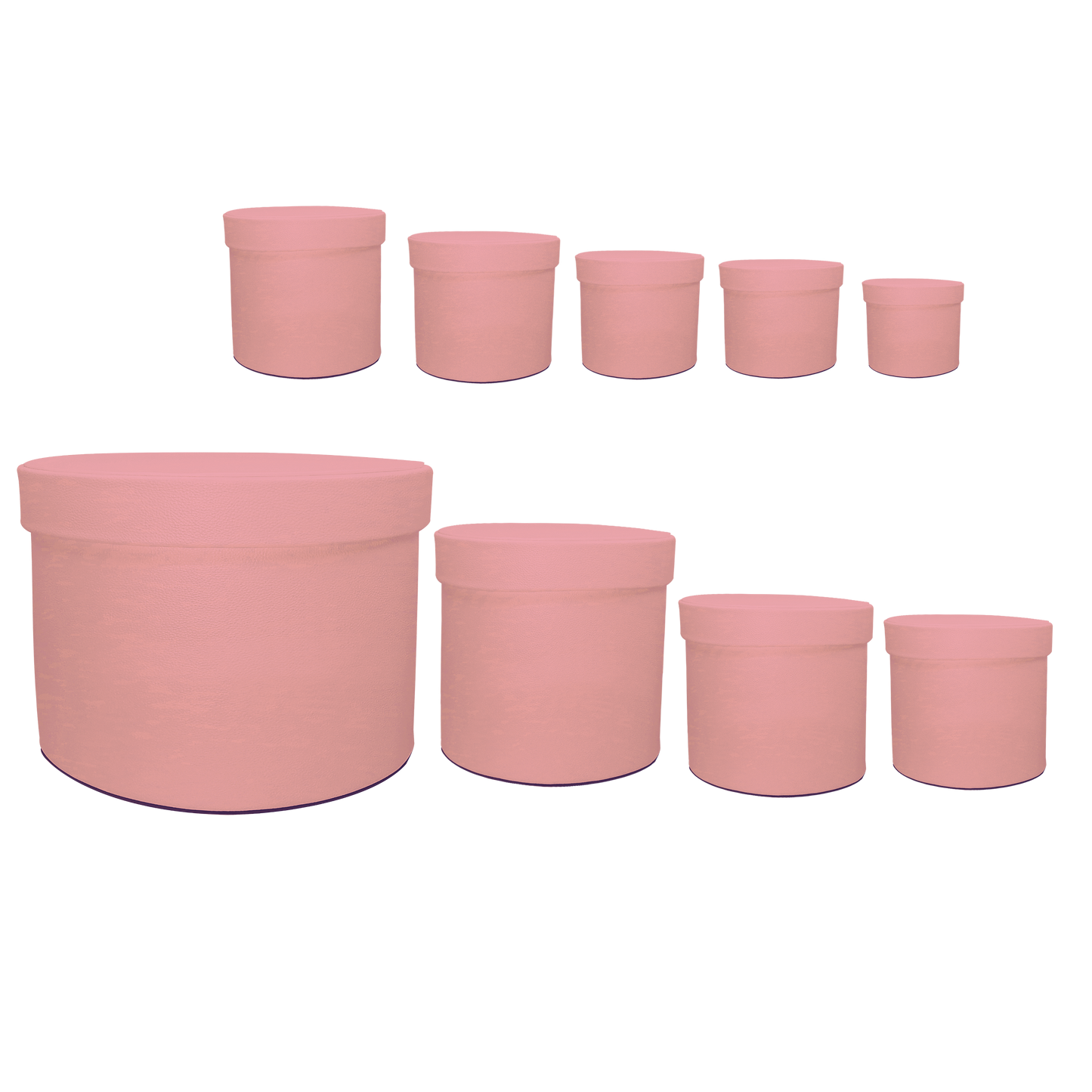 Kit 9 different sizes round boxes 9 in 1 - PU Leather Pink