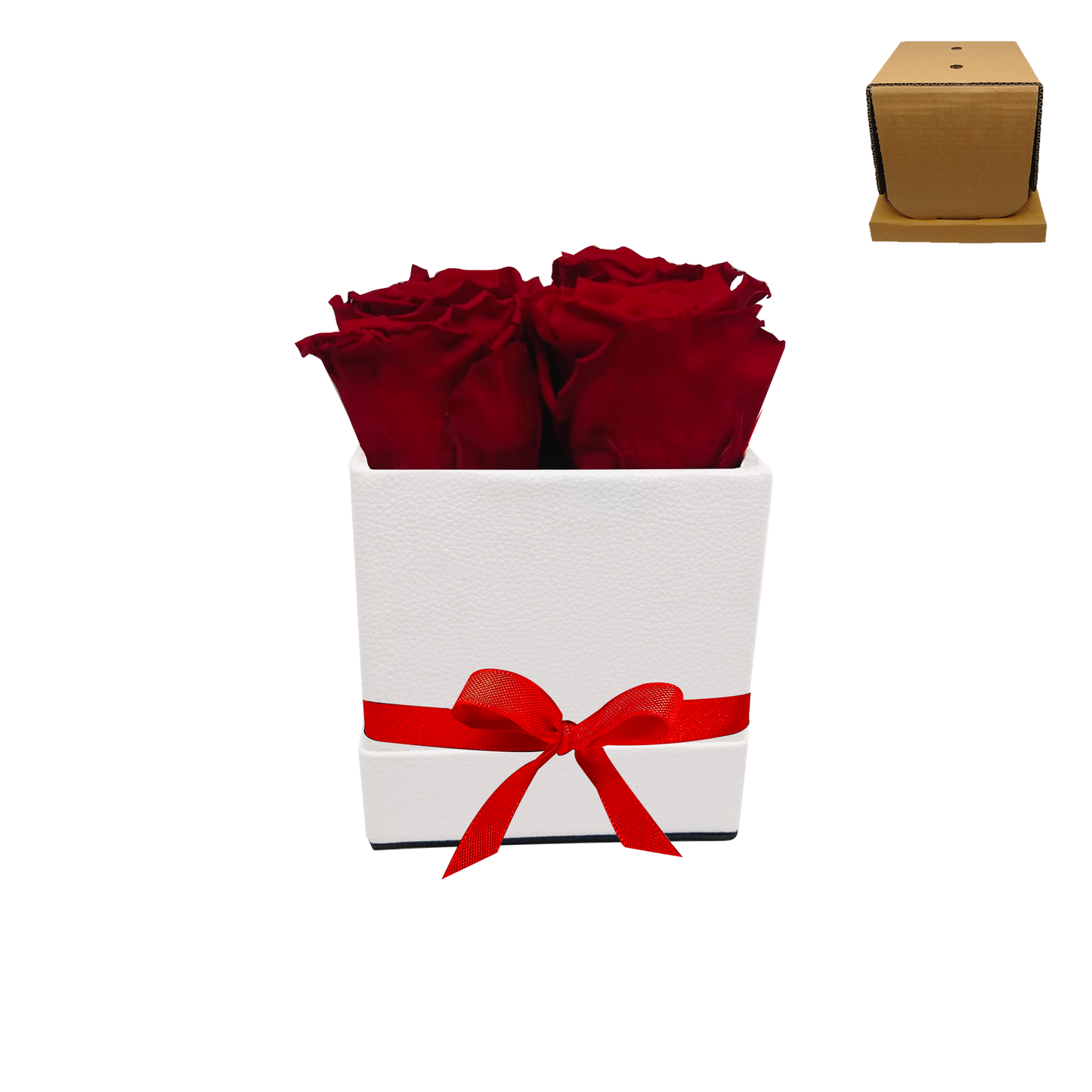 LUXURY ROSEAMOR 4 PRESERVED ROSES ARRANGEMENT - SQUARE BOX-Stock