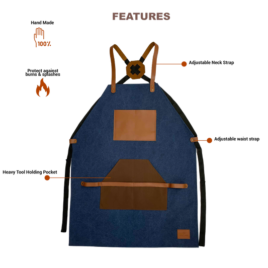 Canvas & Leather Apron - Blue- Stock