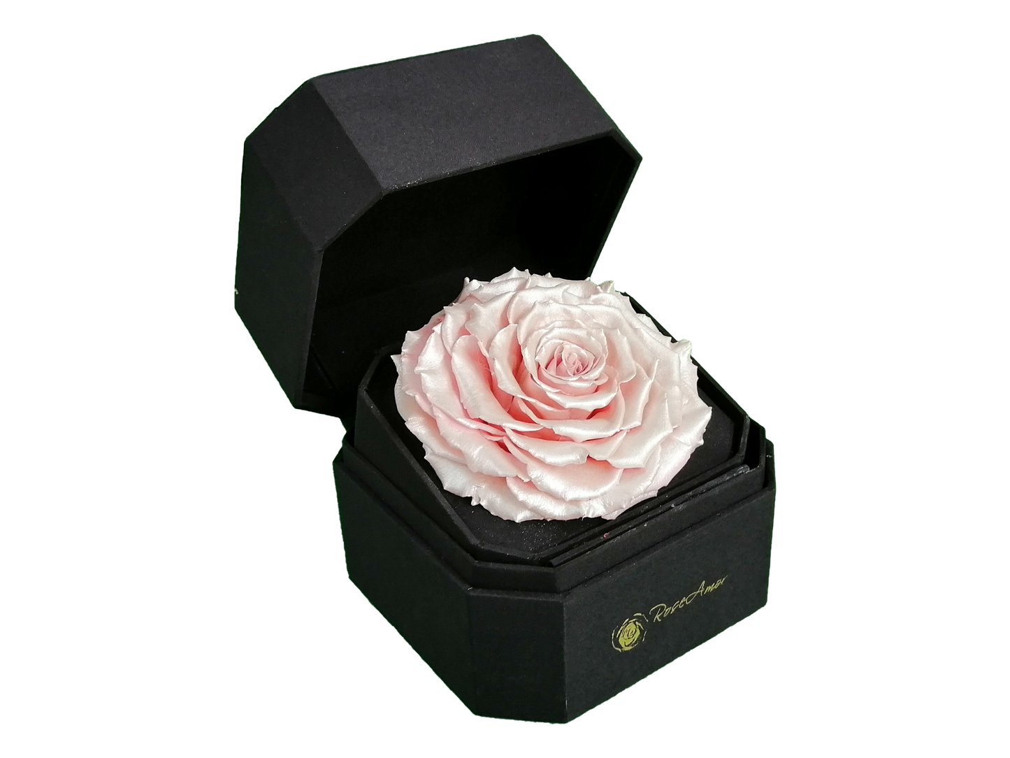 ARREGLO DE 1 ROSA PRESERVADA DE LUJO BONITA - CAJA HEXAGONAL DE CUERO PU PARA REGALO