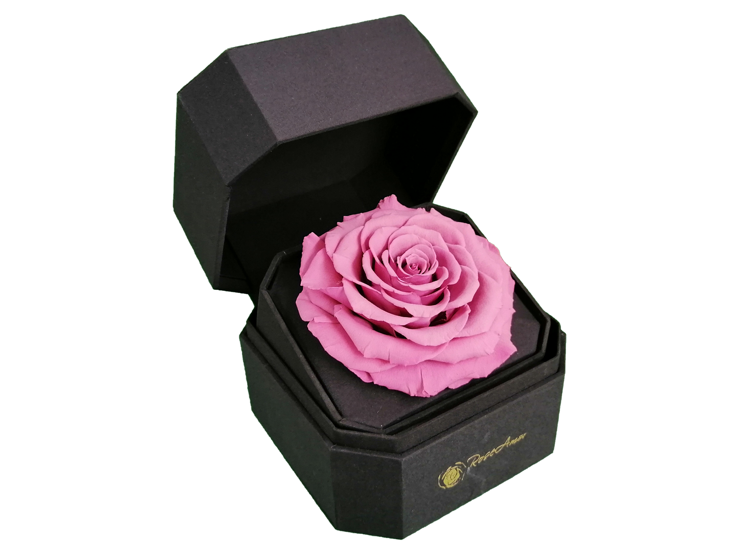 ARREGLO DE 1 ROSA PRESERVADA DE LUJO BONITA - CAJA HEXAGONAL DE CUERO PU PARA REGALO