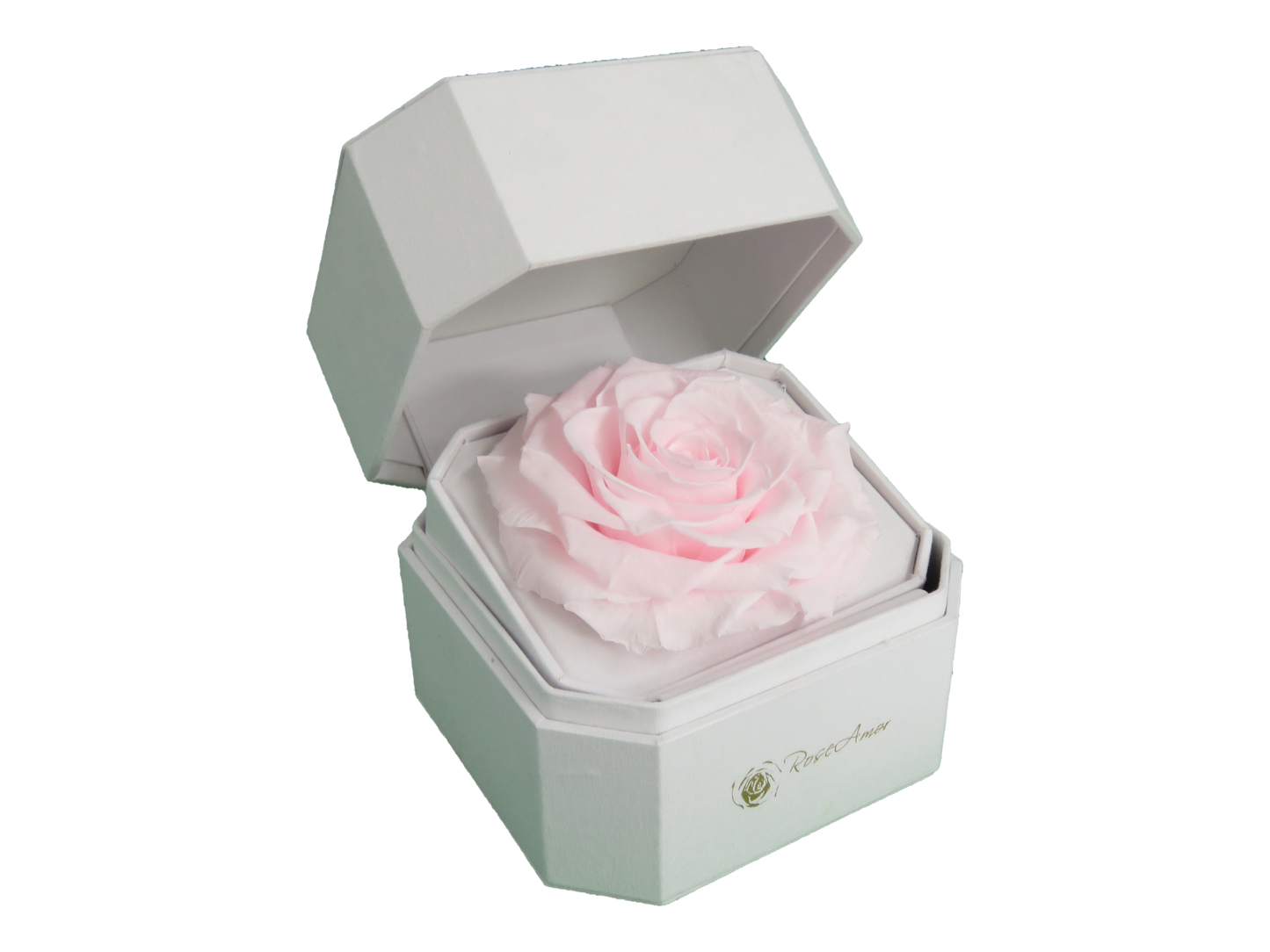 ARREGLO DE 1 ROSA PRESERVADA DE LUJO BONITA - CAJA HEXAGONAL DE CUERO PU PARA REGALO