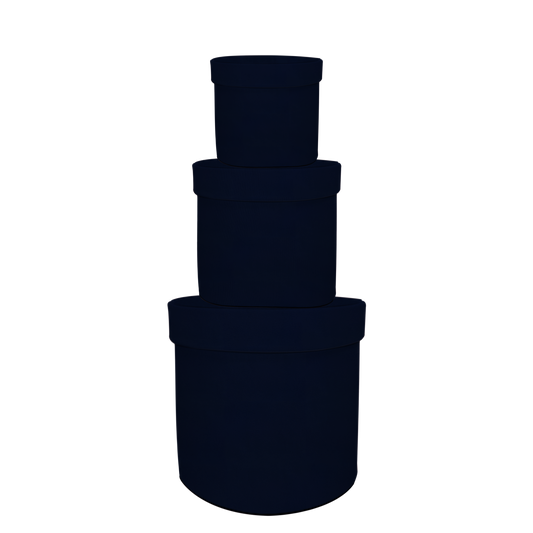 Kit 3 different sizes round shape boxes 3 in 1 - Suede Navy Blue