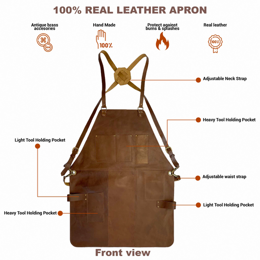 Rustic Leather Apron - Brown- Stock