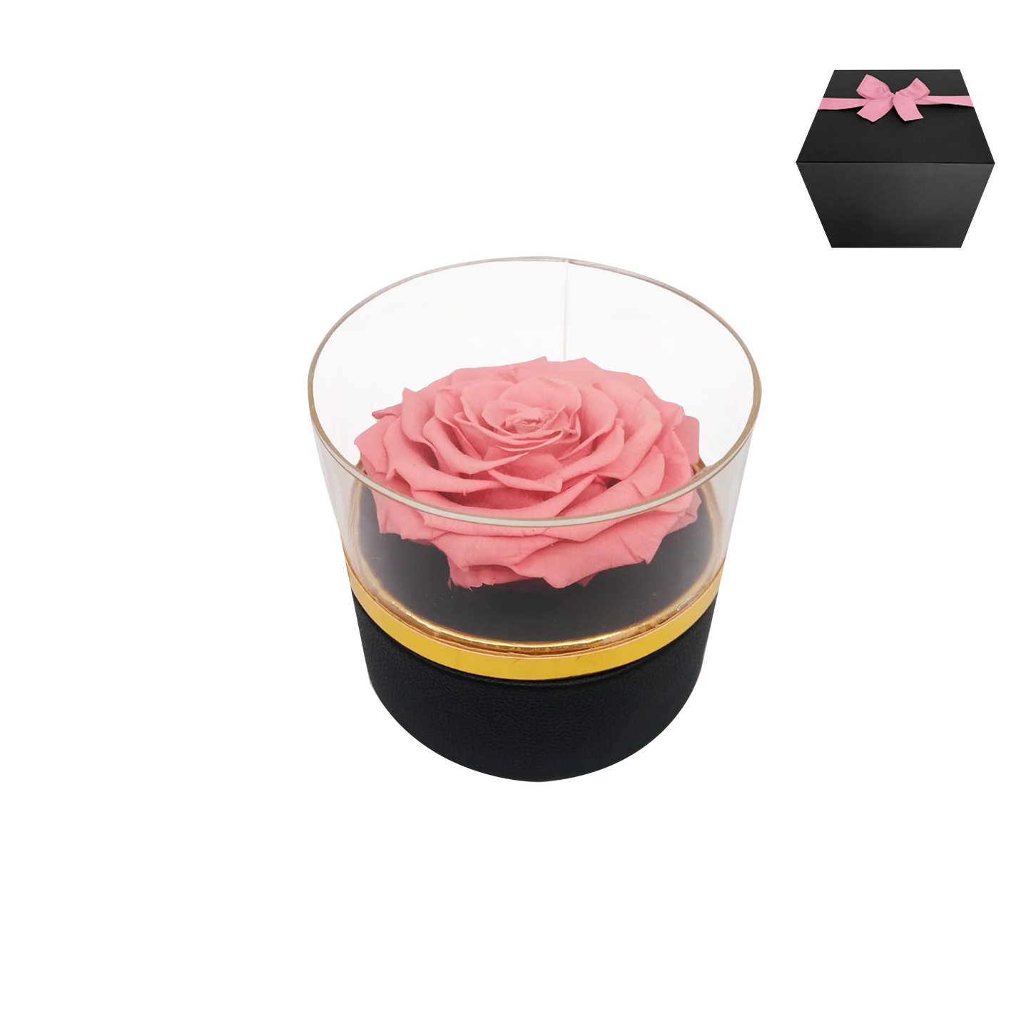 LUXURY 1 PRESERVED ROSE ARRANGEMENT - ROUND ACRYLIC AND PU BOX