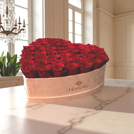 Branded Heart Floral Arrangement | 42 Preserved Roses, Fast Shipping