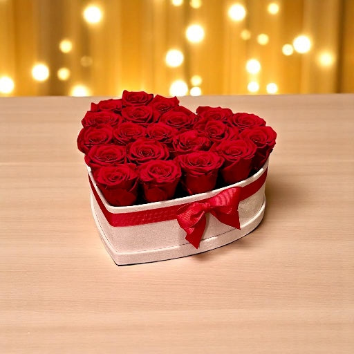 Branded Heart Floral Arrangement | 22 Preserved Roses, Fast Shipping