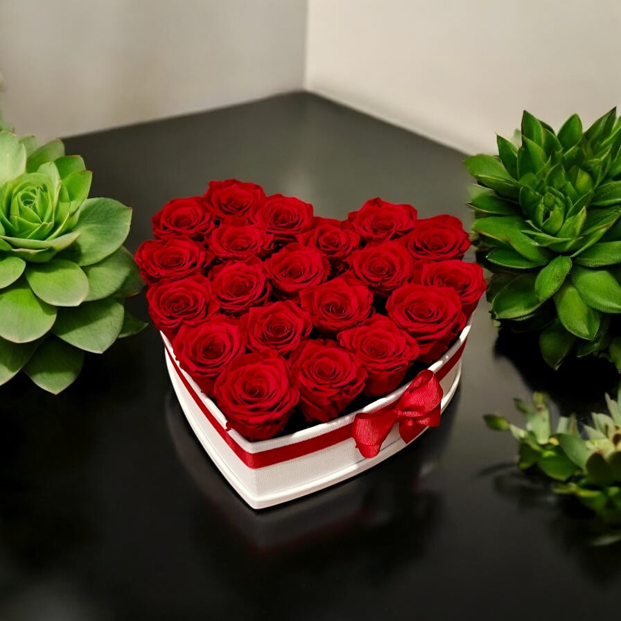 Branded Heart Floral Arrangement | 22 Preserved Roses, Fast Shipping