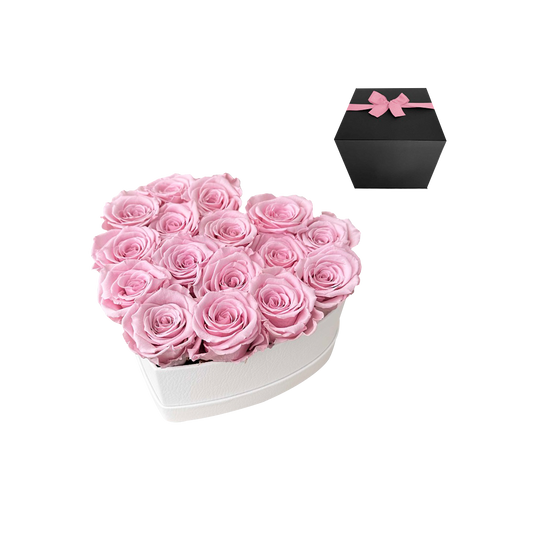 LUXURY 11-13 PRESERVED ROSES ARRANGEMENT - HEART PU LEATHER BOX