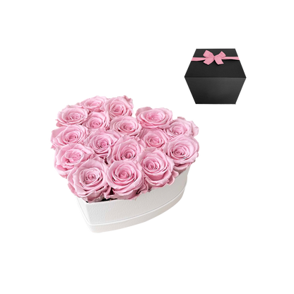 LUXURY 11-13 PRESERVED ROSES ARRANGEMENT - HEART PU LEATHER BOX - BMade