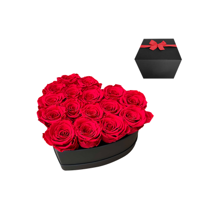 LUXURY 11-13 PRESERVED ROSES ARRANGEMENT - HEART PU LEATHER BOX - BMade