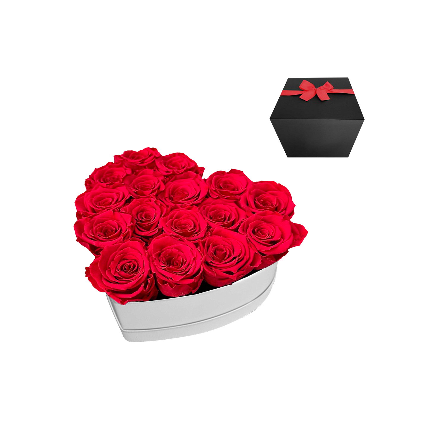 LUXURY 11-13 PRESERVED ROSES ARRANGEMENT - HEART PU LEATHER BOX