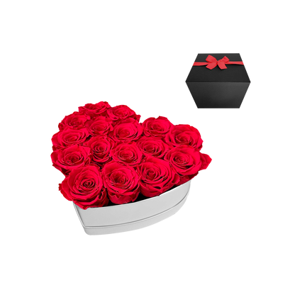 LUXURY 11-13 PRESERVED ROSES ARRANGEMENT - HEART PU LEATHER BOX - BMade