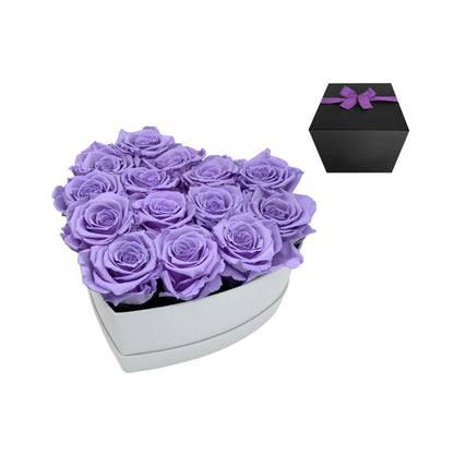 LUXURY 11-13 PRESERVED ROSES ARRANGEMENT - HEART PU LEATHER BOX - BMade