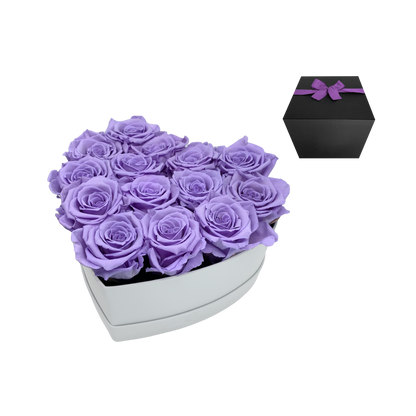 LUXURY 11-13 PRESERVED ROSES ARRANGEMENT - HEART PU LEATHER BOX - BMade