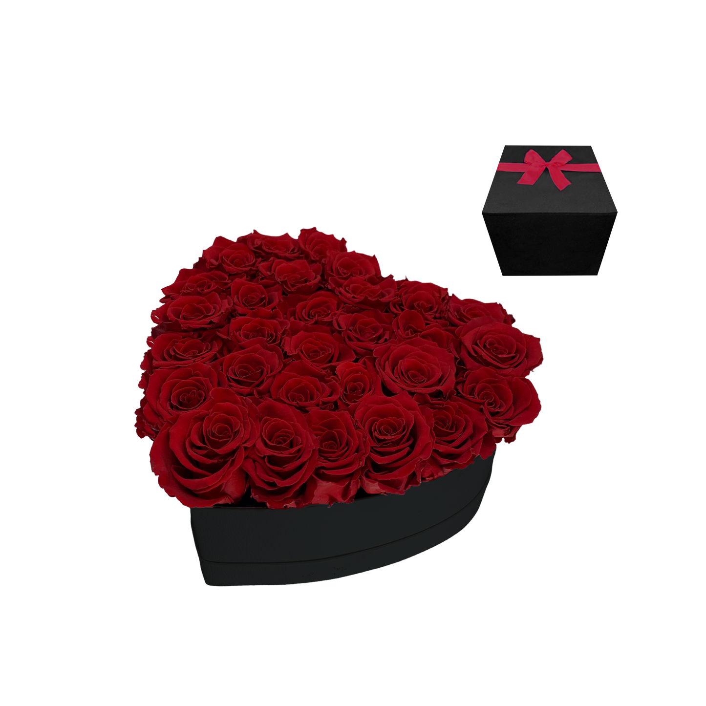 LUXURY 27-29 PRESERVED ROSES ARRANGEMENT - HEART PU LEATHER BOX