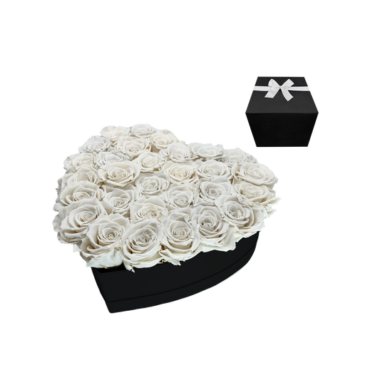 LUXURY 27-29 PRESERVED ROSES ARRANGEMENT - HEART PU LEATHER BOX
