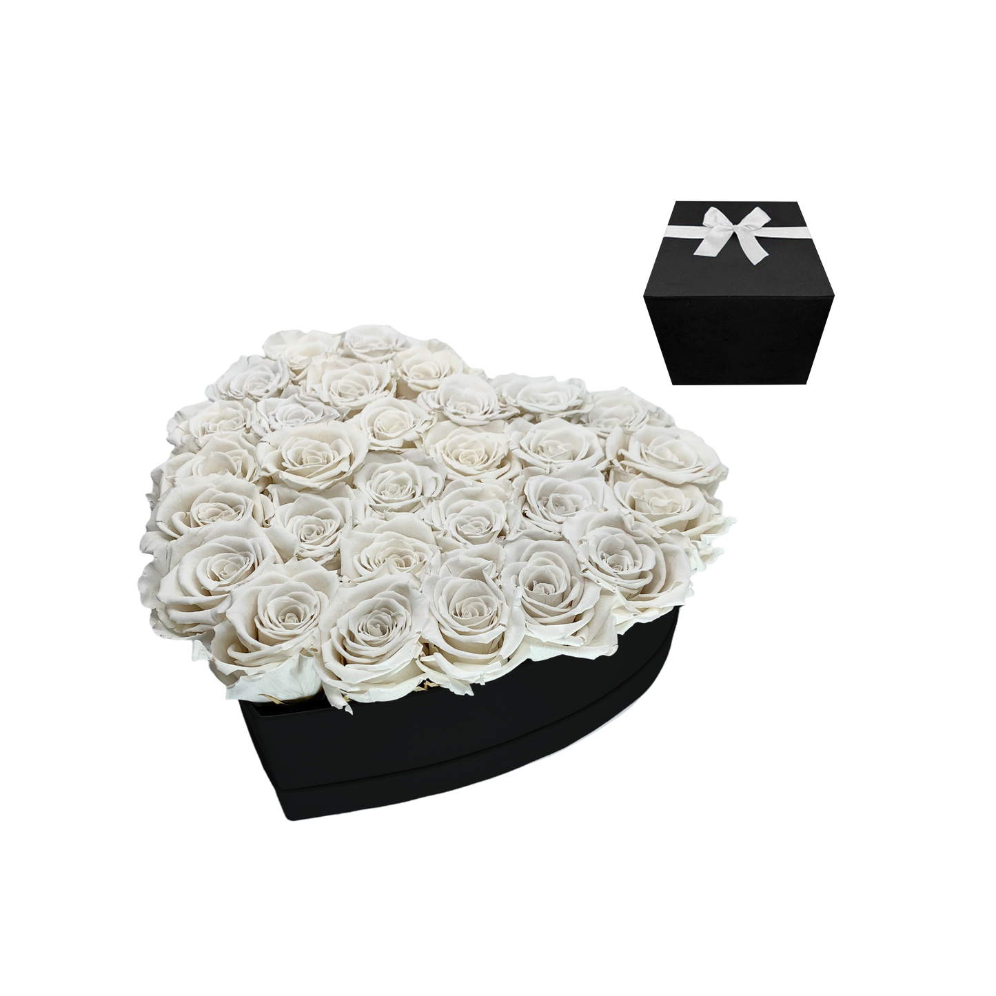 LUXURY 27-29 PRESERVED ROSES ARRANGEMENT - HEART PU LEATHER BOX - BMade