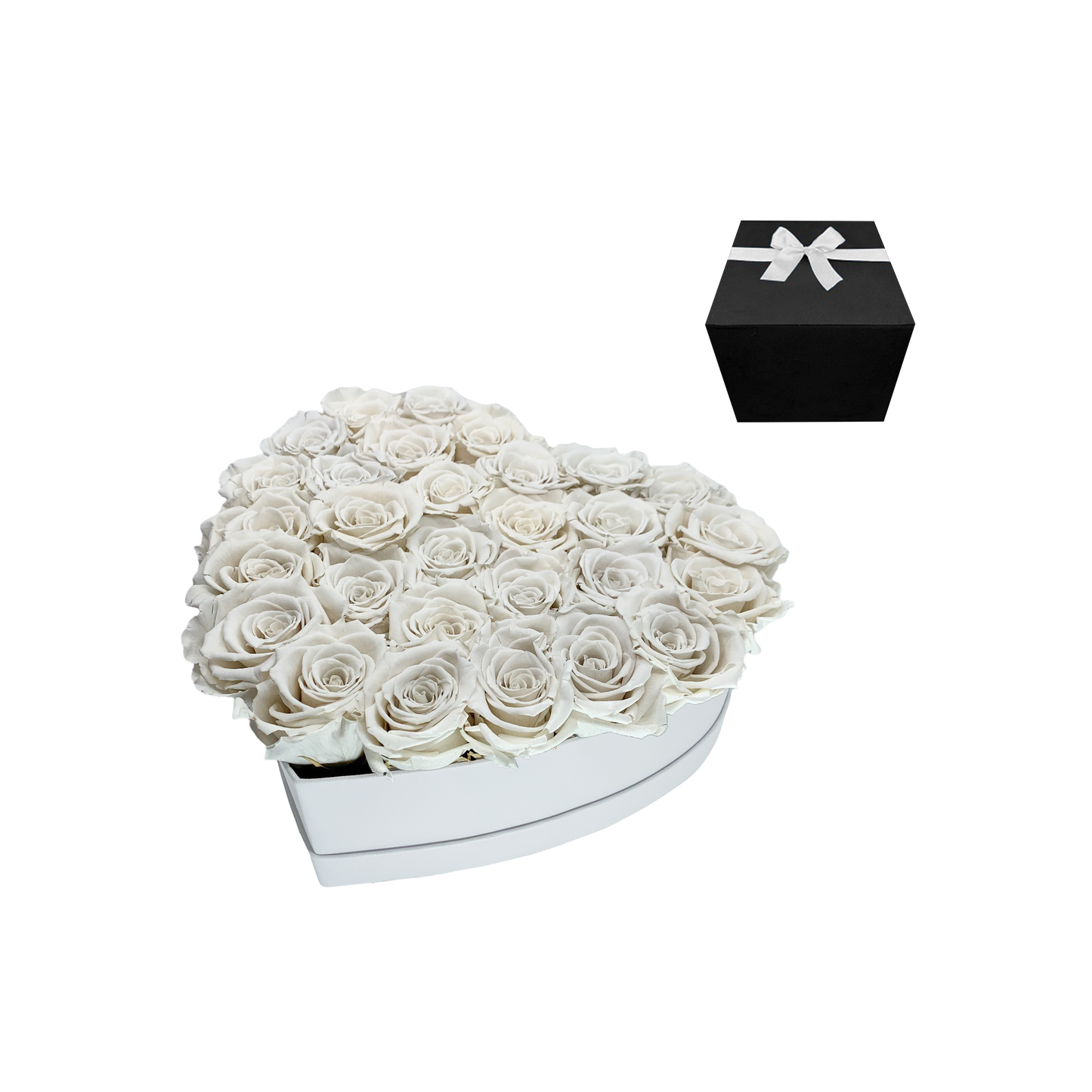 LUXURY 27-29 PRESERVED ROSES ARRANGEMENT - HEART PU LEATHER BOX - BMade