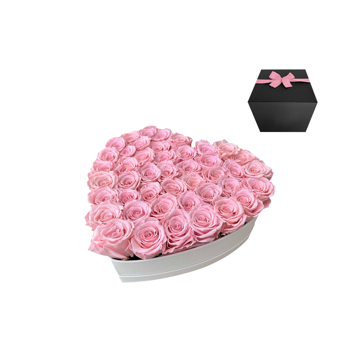 LUXURY 44-46 PRESERVED ROSES ARRANGEMENT - HEART PU LEATHER BOX