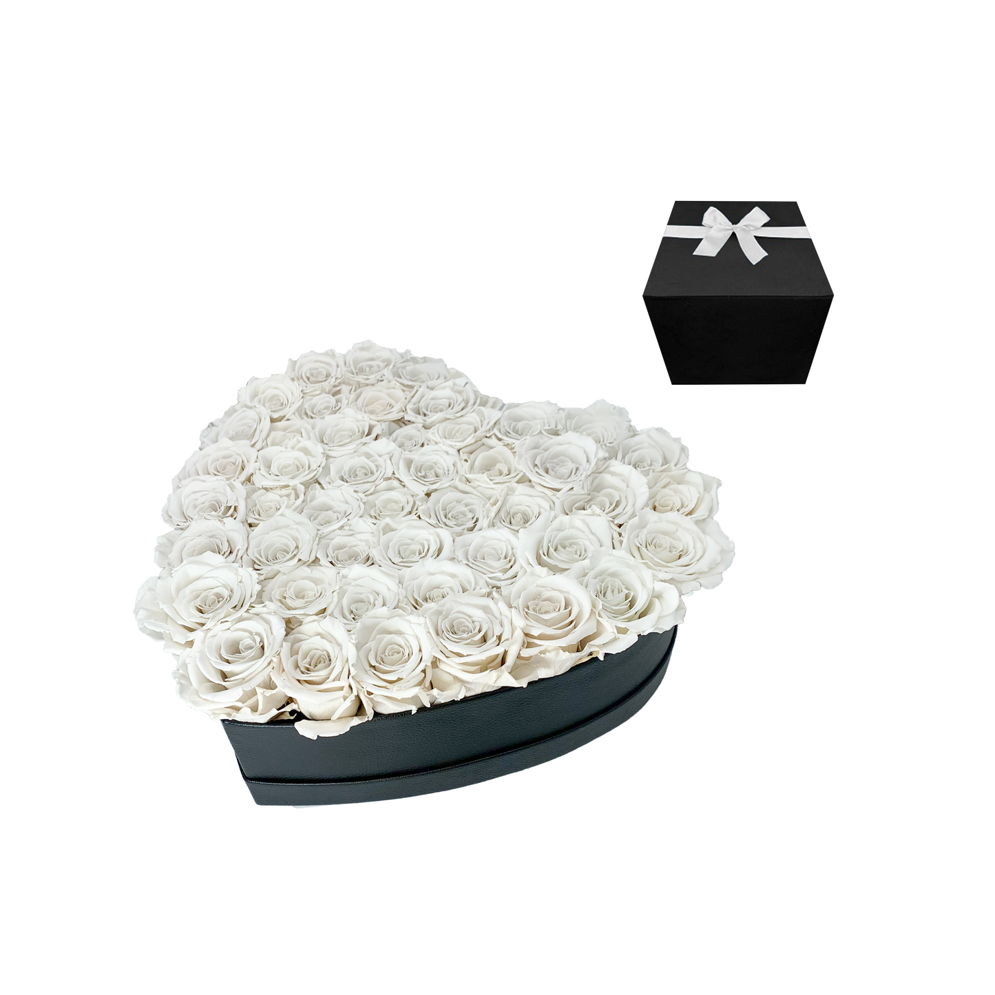 LUXURY 44-46 PRESERVED ROSES ARRANGEMENT - HEART PU LEATHER BOX