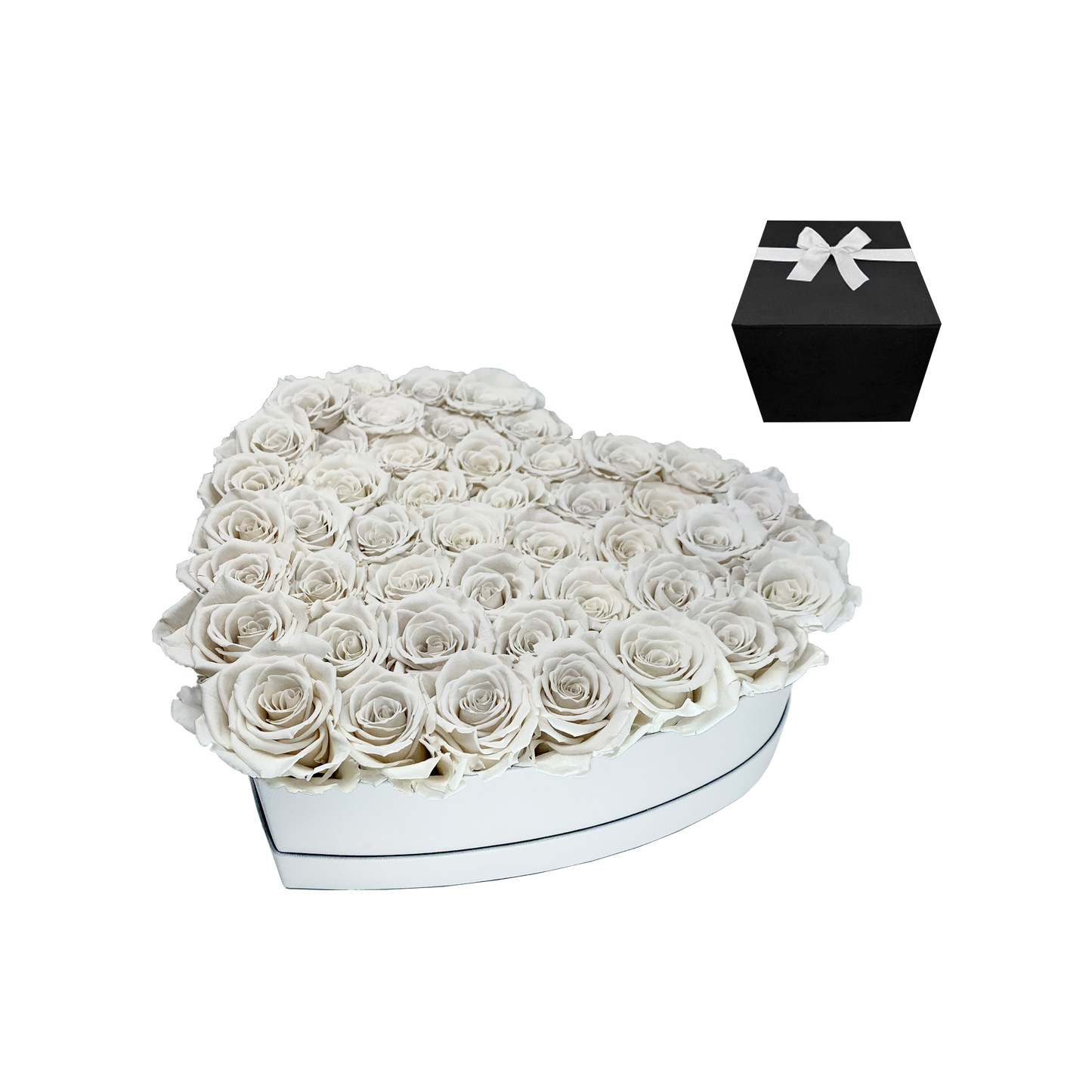 LUXURY 44-46 PRESERVED ROSES ARRANGEMENT - HEART PU LEATHER BOX