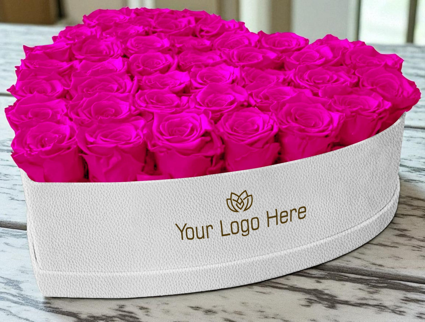 Branded Heart Floral Arrangement | 42 Preserved Roses, Fast Shipping