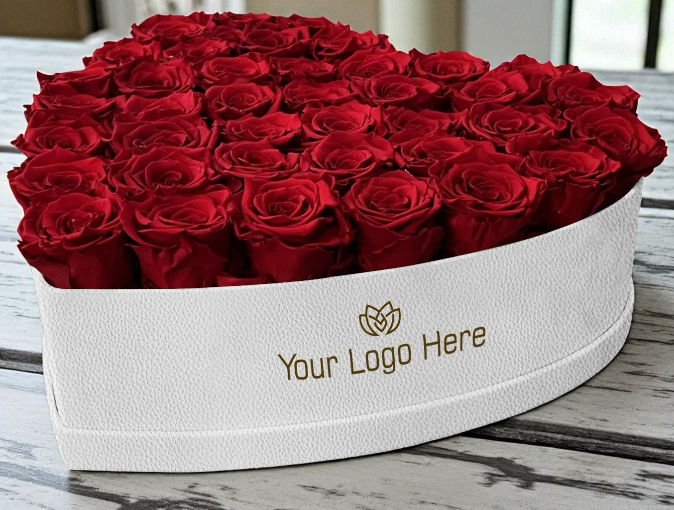 Branded Heart Floral Arrangement | 42 Preserved Roses, Fast Shipping