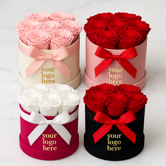 Branded Round Floral Arrangement | 7 Preserved Roses, Fast Shipping