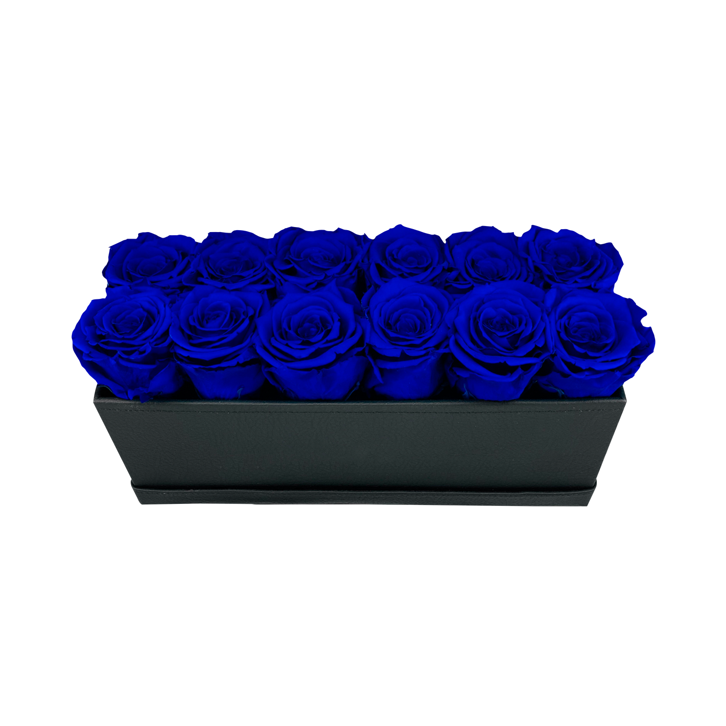 ARREGLO DE LUJO CON 12 ROSAS PRESERVADAS - CAJA RECTANGULAR DE CUERO PU