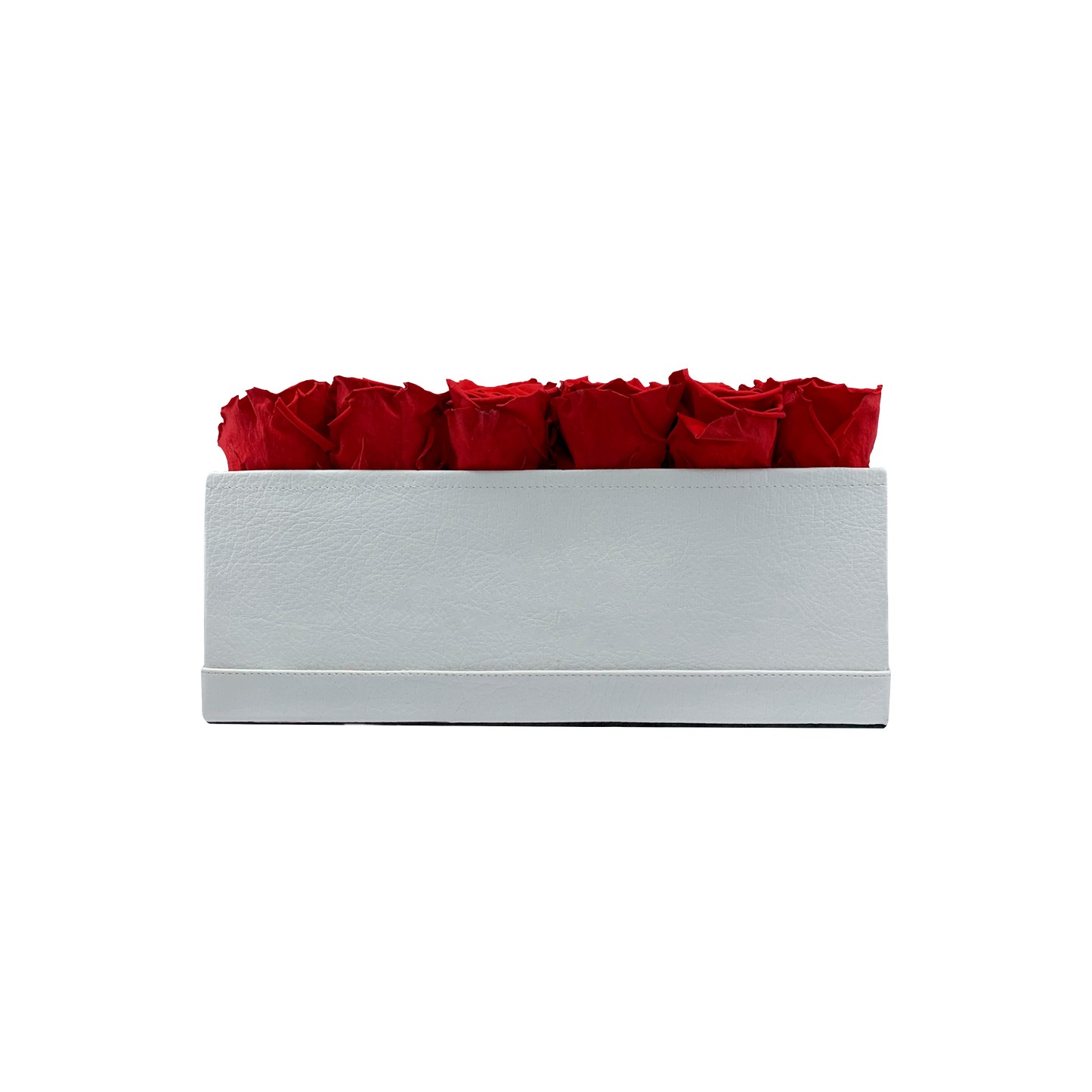 ARREGLO DE LUJO CON 12 ROSAS PRESERVADAS - CAJA RECTANGULAR DE CUERO PU