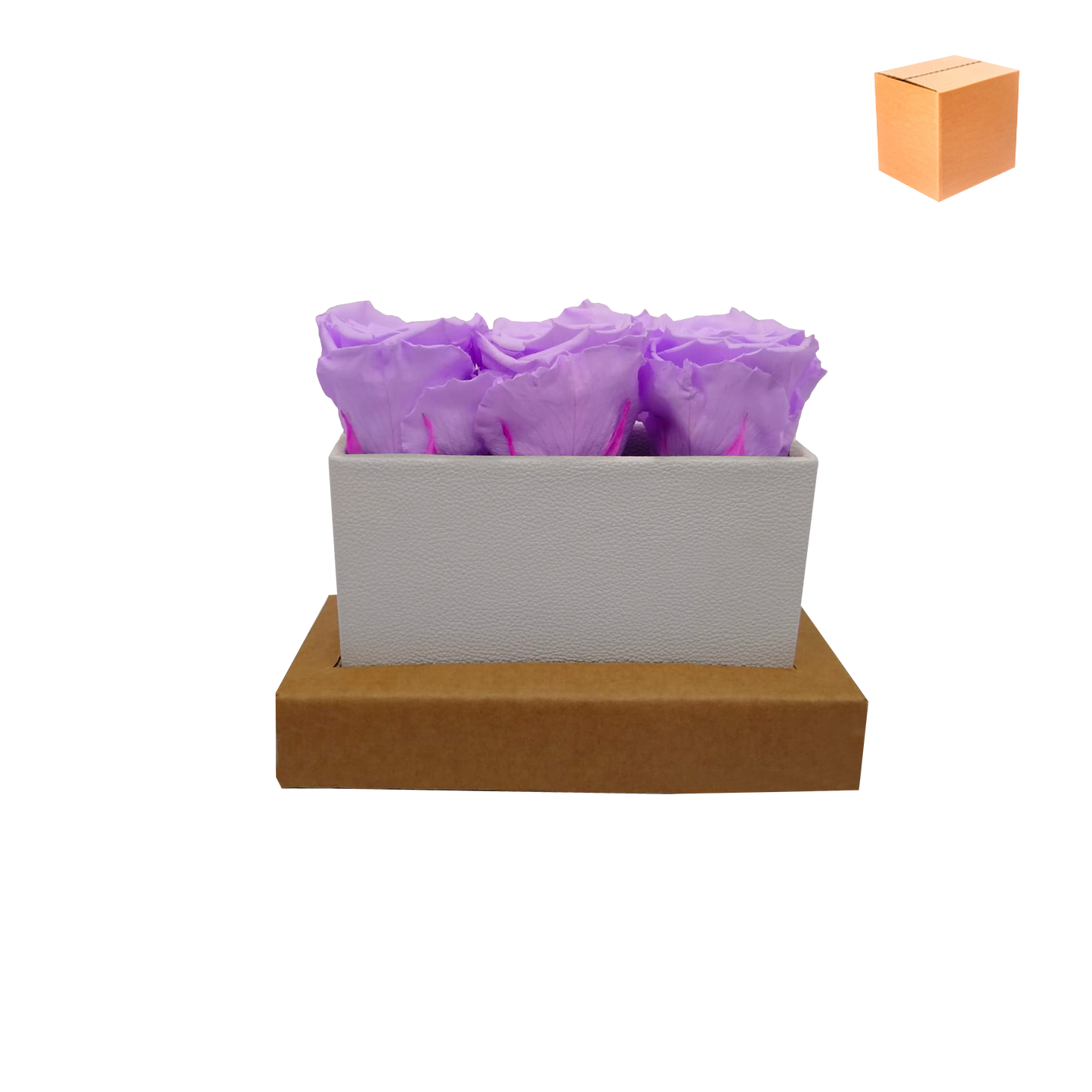 ARREGLO DE LUJO DE 3 ROSAS PRESERVADAS - CAJA RECTANGULAR DE CUERO PU