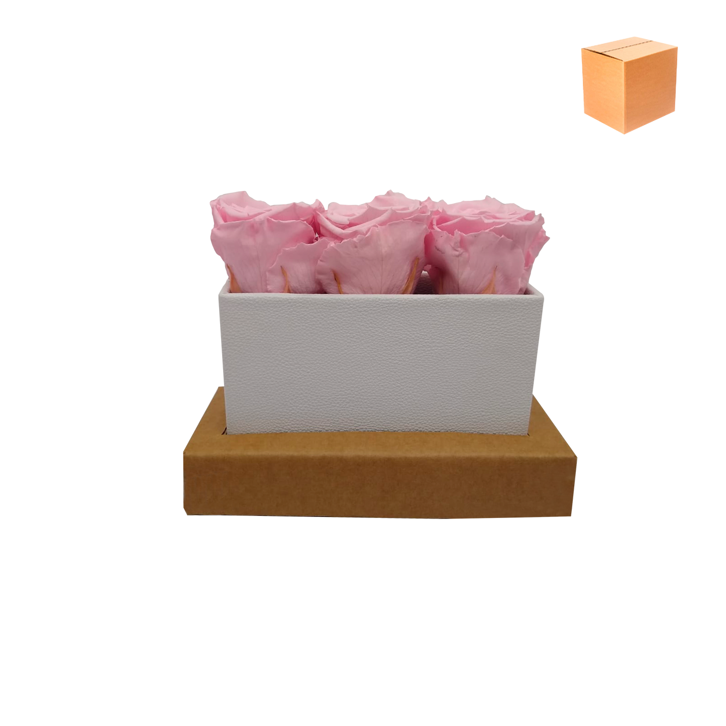 ARREGLO DE LUJO DE 3 ROSAS PRESERVADAS - CAJA RECTANGULAR DE CUERO PU