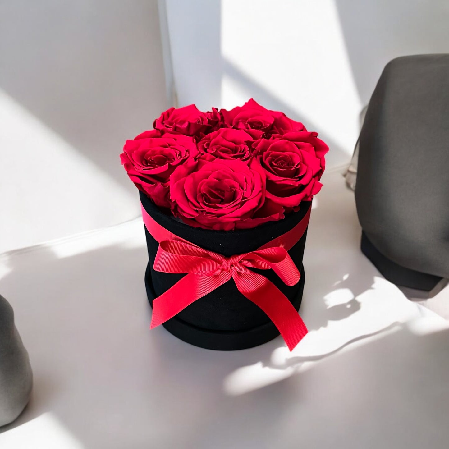 Branded Round Floral Arrangement | 7 Preserved Roses, Fast Shipping