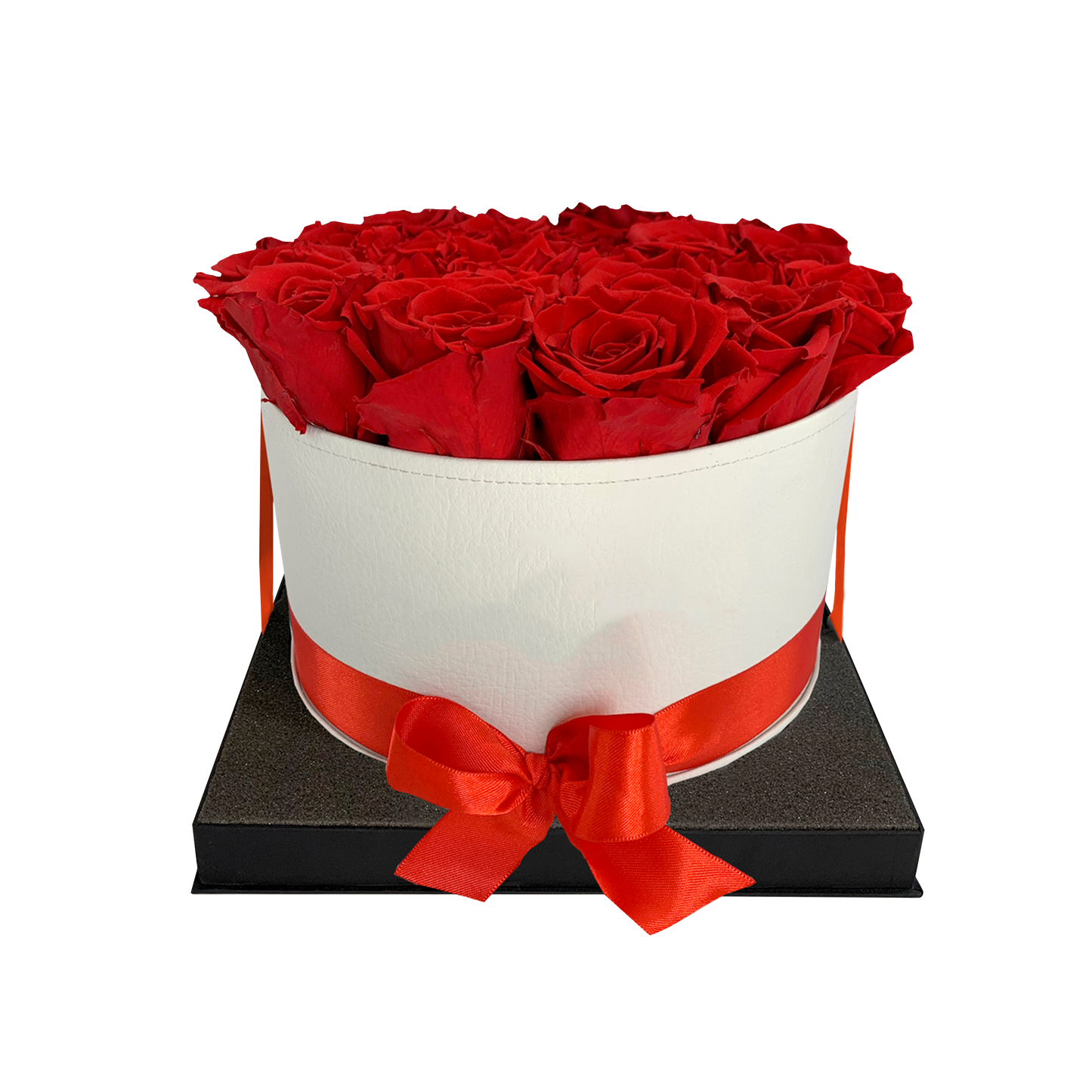 LUXURY 22-24 PRESERVED ROSES ARRANGEMENT - ROUND PU LEATHER BOX