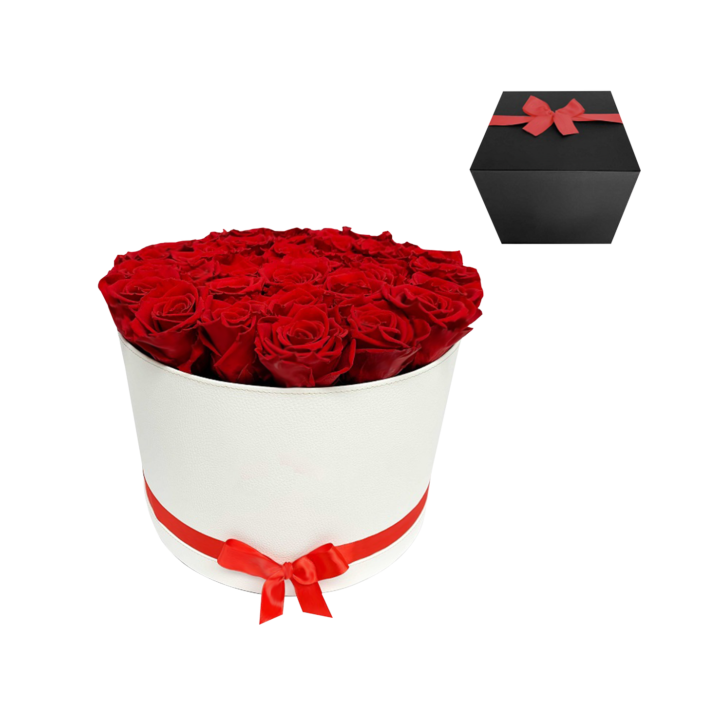 LUXURY 34-36 PRESERVED ROSES ARRANGEMENT - ROUND PU LEATHER BOX