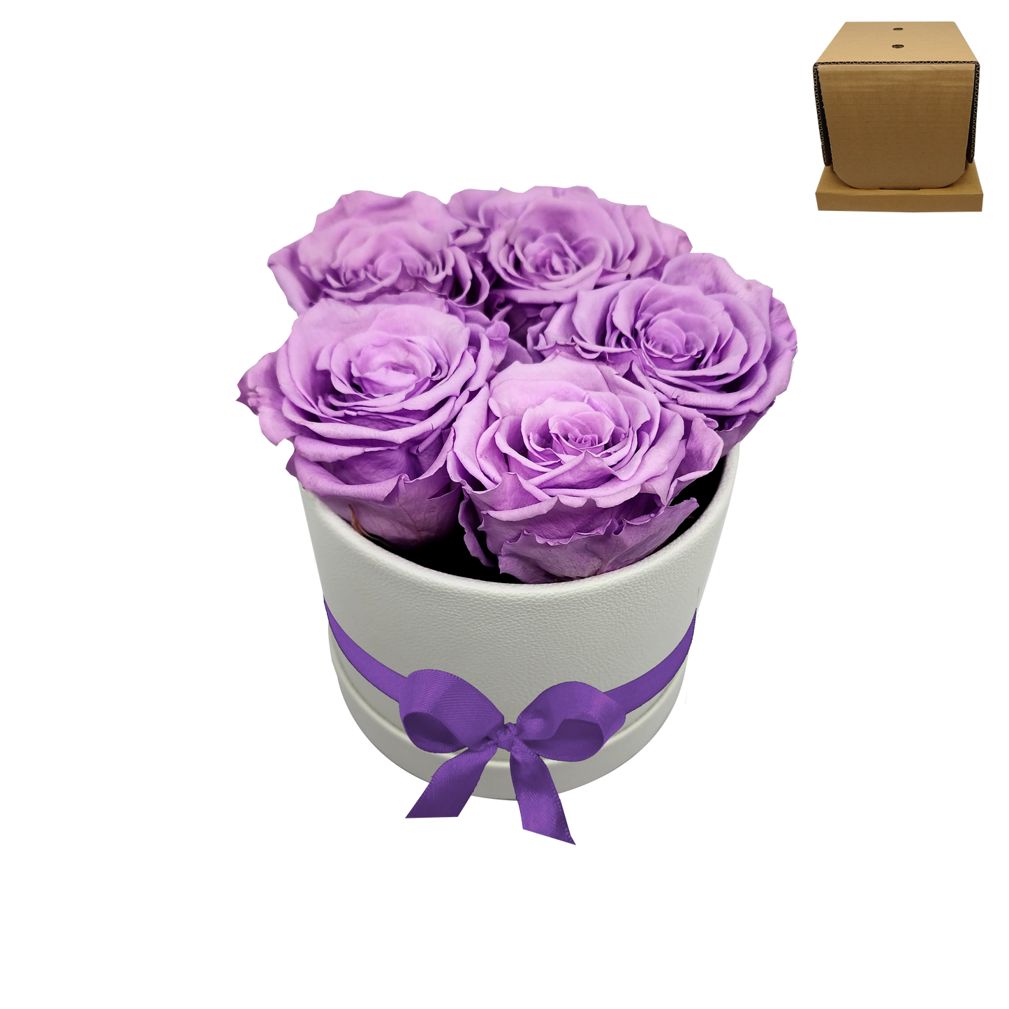 LUXURY ROSEAMOR 5 PRESERVED ROSES ARRANGEMENT - ROUND BOX