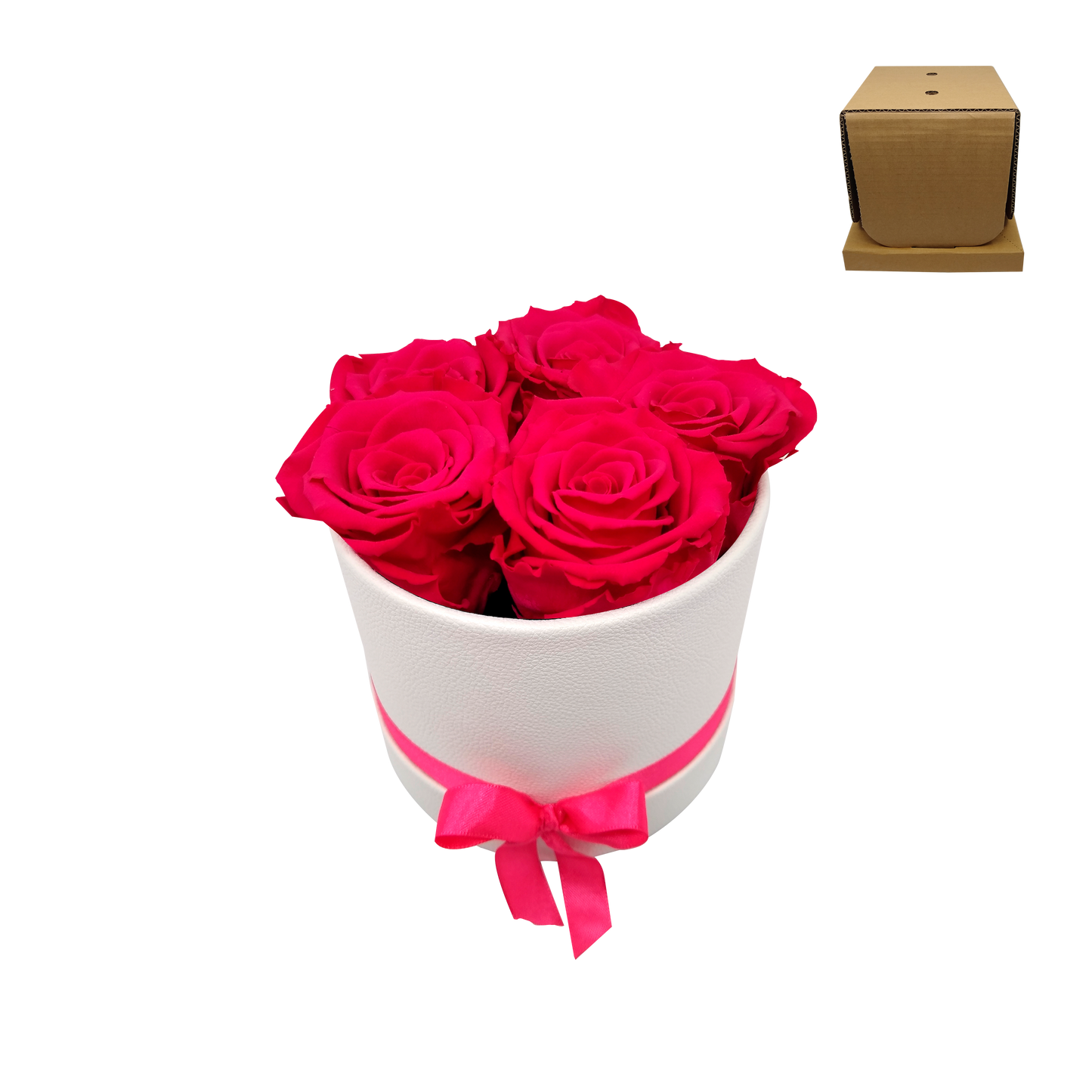 LUXURY ROSEAMOR 5 PRESERVED ROSES ARRANGEMENT - ROUND BOX